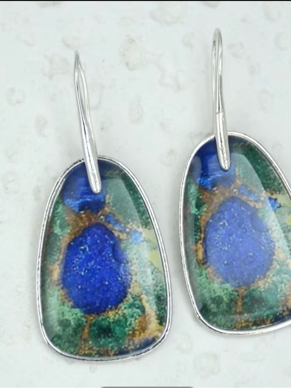 Artisan Blue and Green Enamel Drop Earrings - Picture 4 of 5